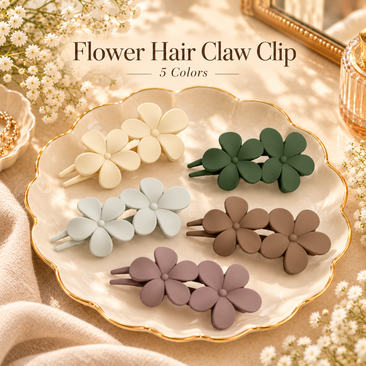 Matte Hair Clips – Floral, Curved & Infinity Designs