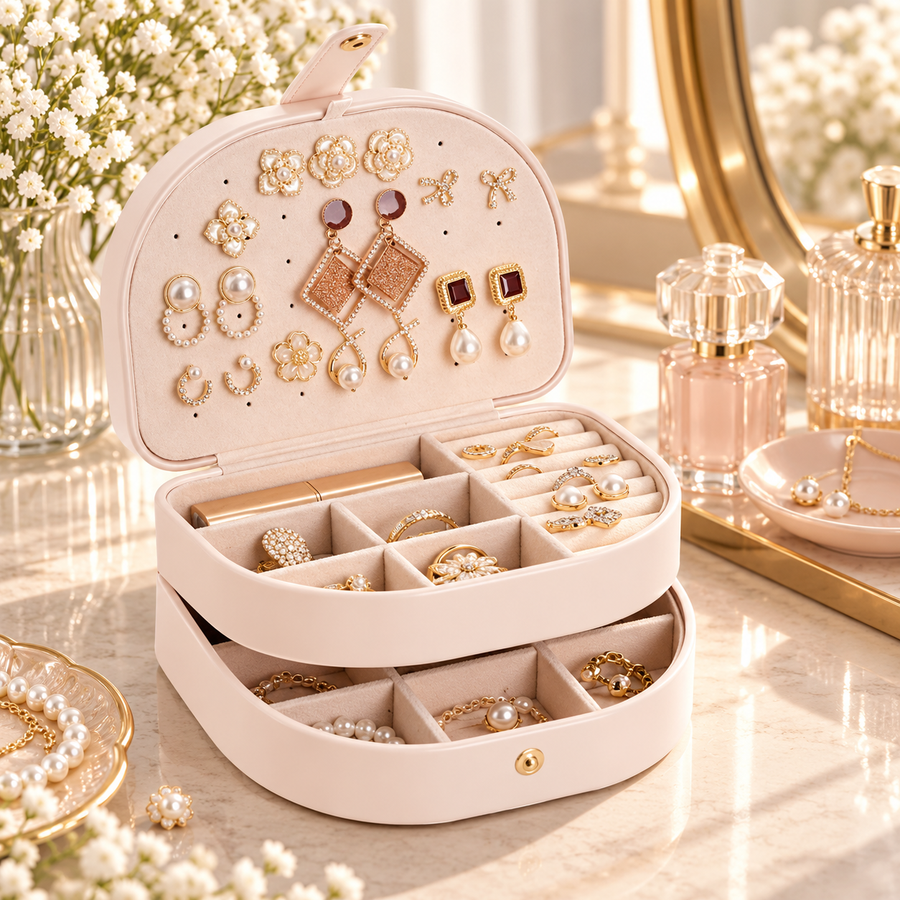 3-Tier Travel Jewelry Box – Large Capacity Jewelry Organizer | White