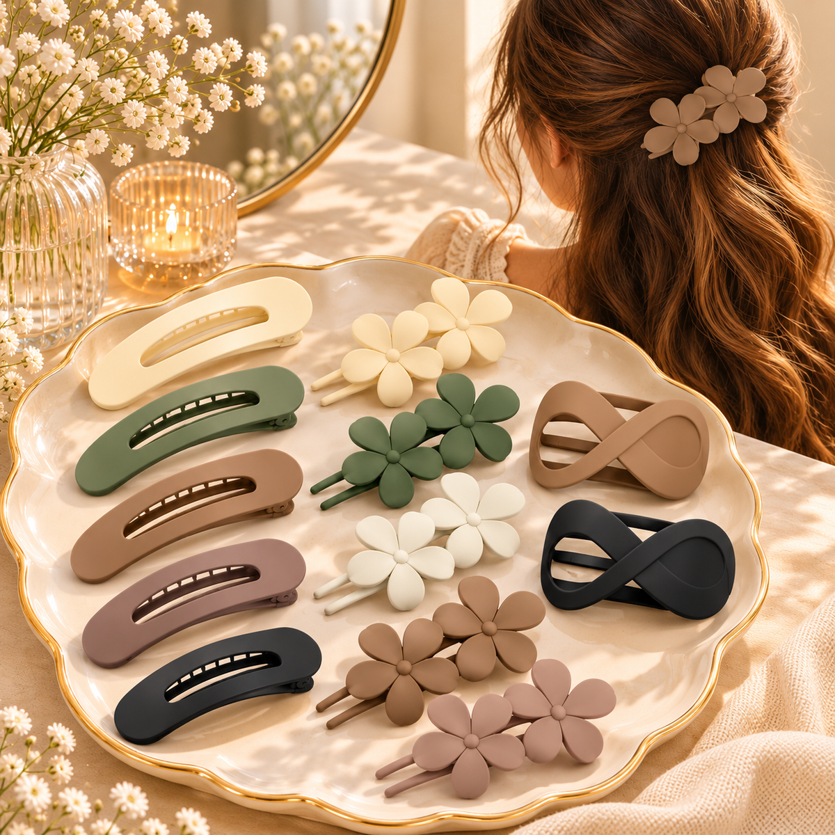 Matte Hair Clips – Floral, Curved & Infinity Designs